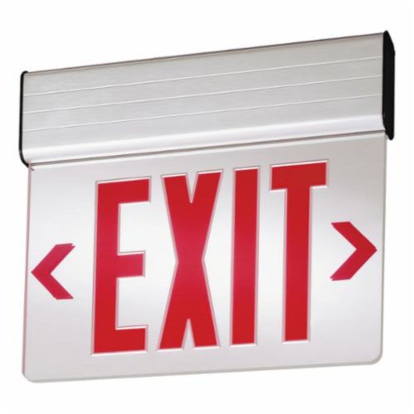 Acuity Brands Lithonia Lighting® EDG 1 R EL M6 Single Face Edge-Lit Emergency Exit Sign, LED Lamp, 3/3.1 W Fixture, 120/277 VAC, Brushed Housing, EXIT Legend